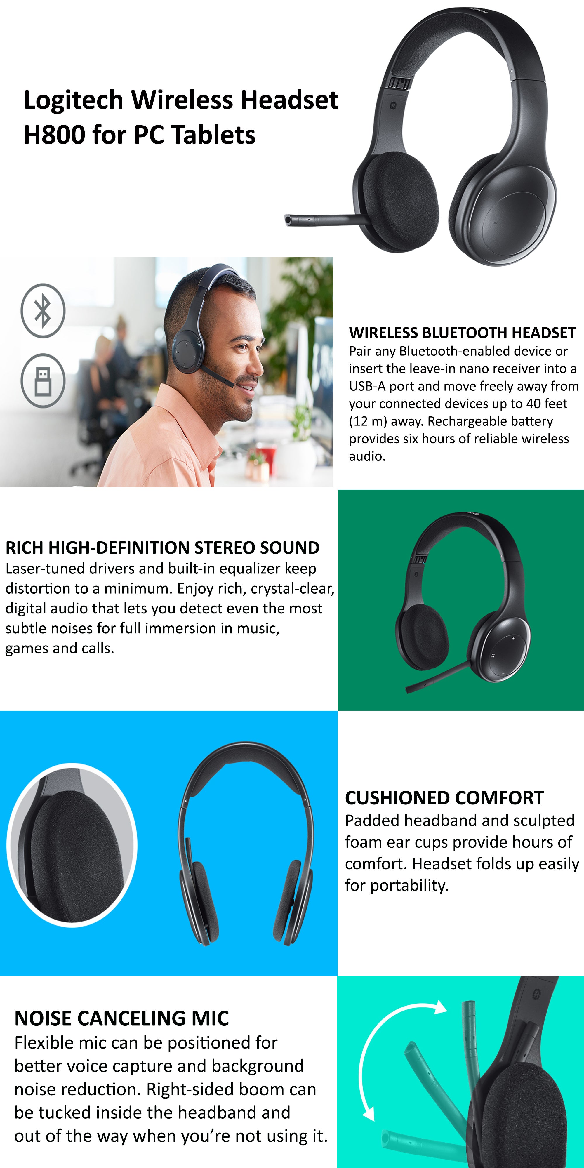 Logitech wireless headset h800 battery 2024 life