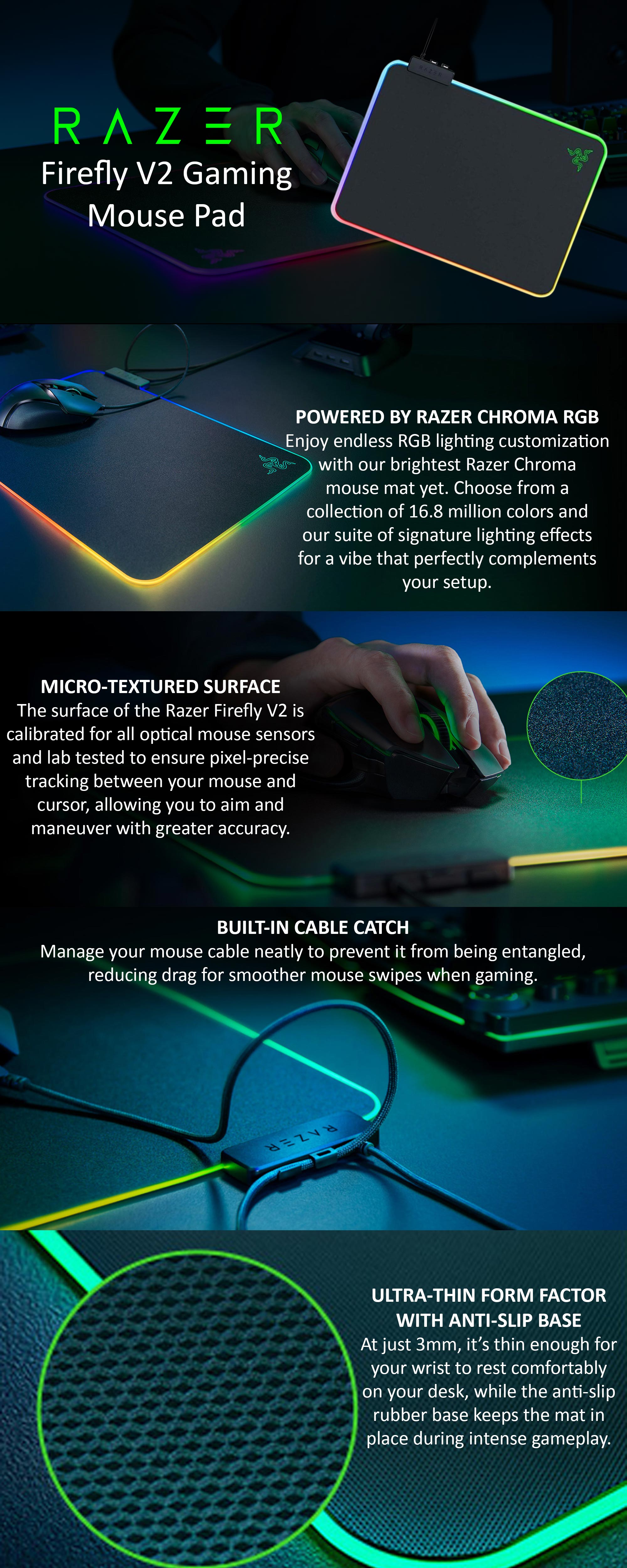 Razer Firefly Hard V2 RGB Gaming Mouse Pad: Customizable Chroma Lighting -  Built-in Cable Management - Balanced