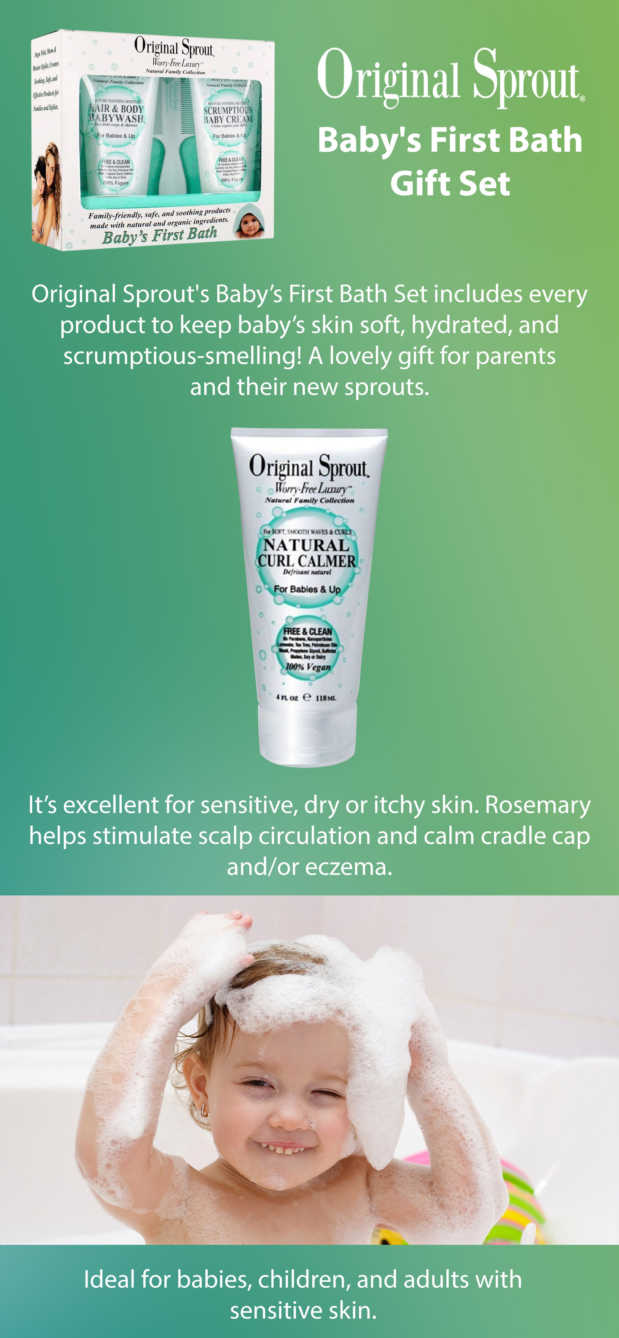 Original Sprout Babys First Bath Kit: 1x Hair and Body Baby Wash 118ml + 1x  Scrumptious Baby Cream 118ml + 1x Comb (For 