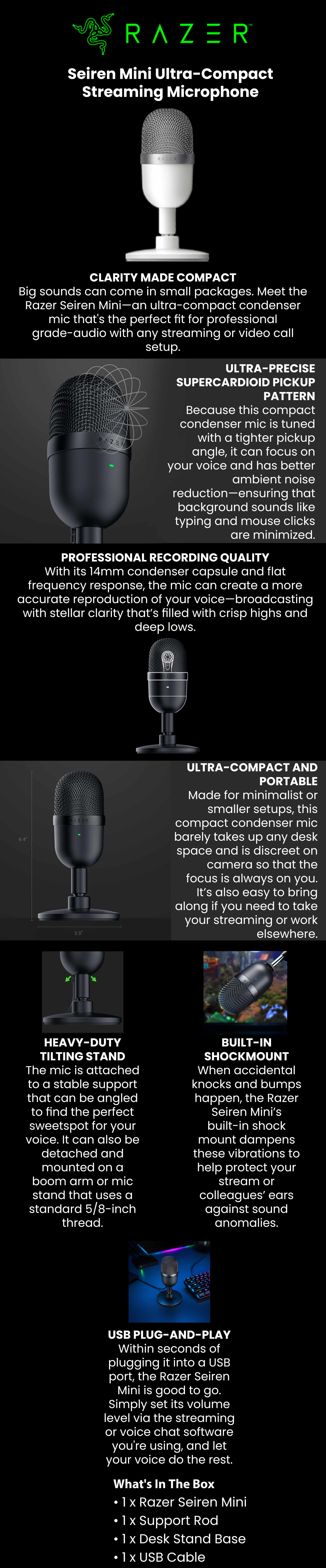 Razer Seiren Mini Microphone, Portable Ultra-Compact Condenser Mic