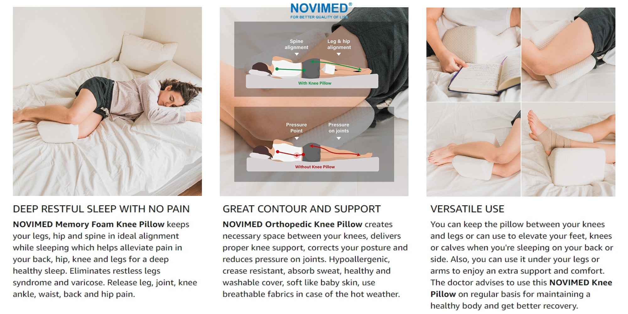 Knee Memory Foam Pillow For Home Back Sciatic Nerve Hip Joint Leg Pain  Pregnancy