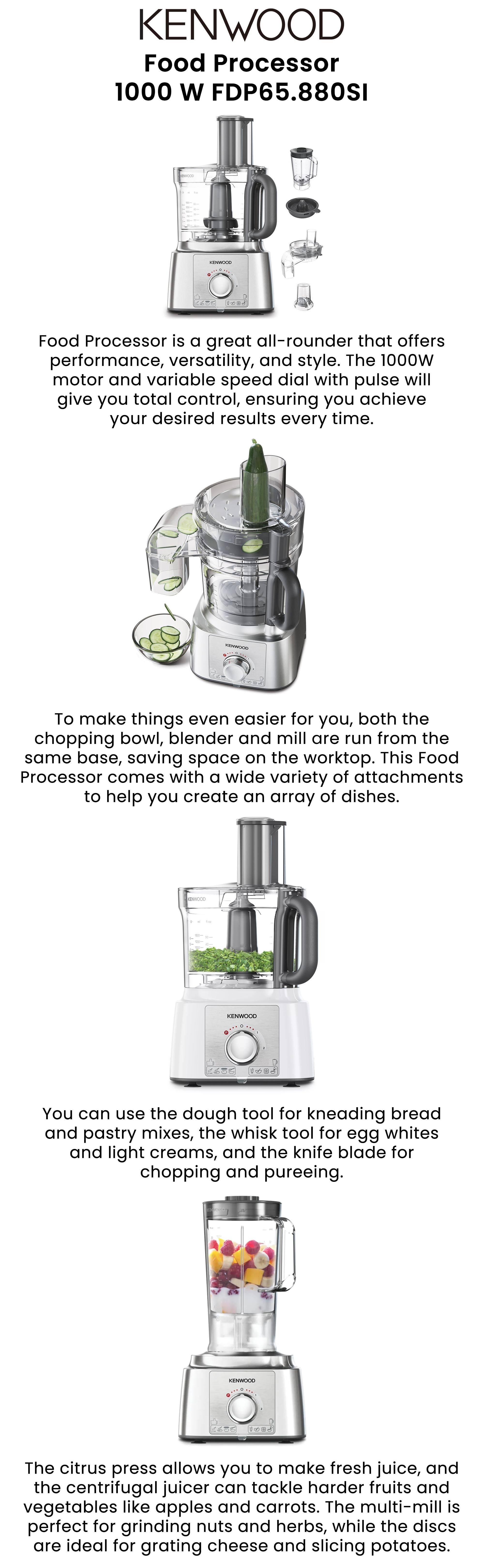 Kenwood Food Processor 1000W Multi-Functional With Stainless Steel Disks,  Blender FDP65.880Si Silver