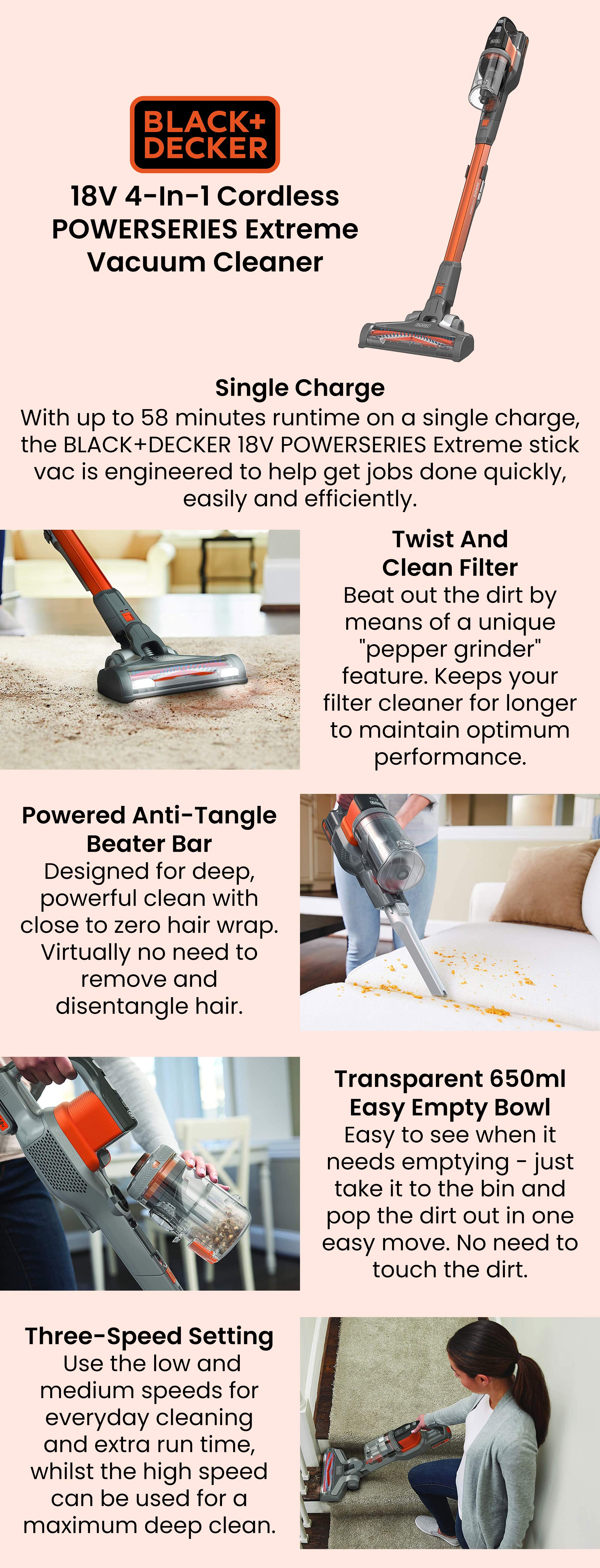 BLACK DECKER Cordless Stick Vacuum Cleaner with 4 in1 function