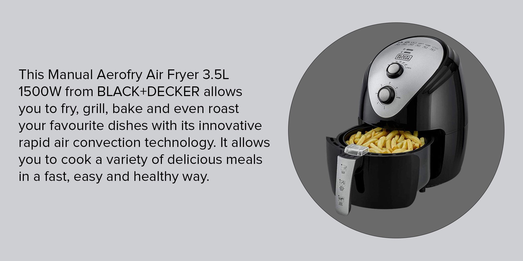 BLACK & DECKER 3.5L Manual Aerofry Air Fryer with Rapid Air Convection