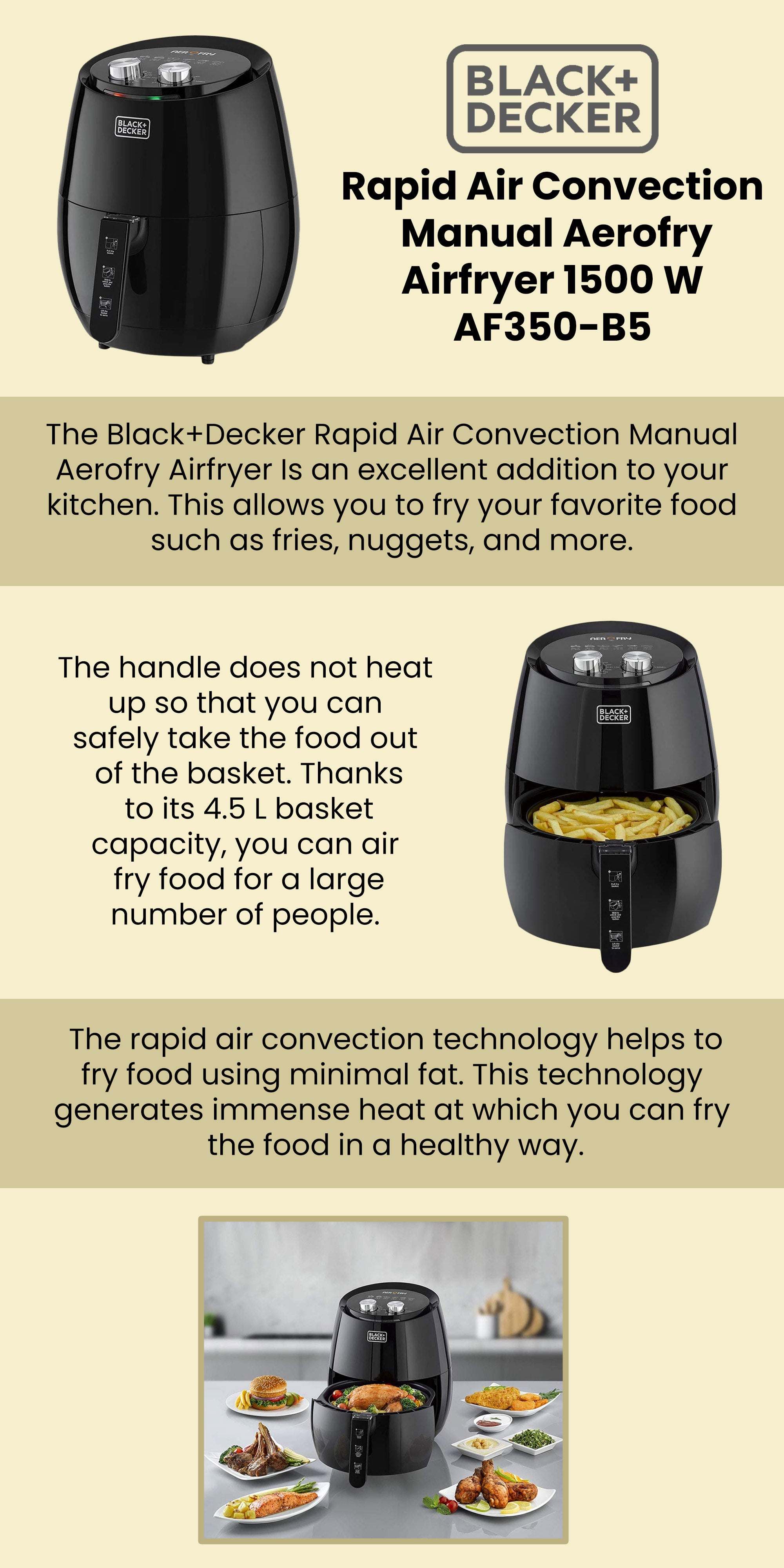 Black + Decker Air Fryer, 5 Liters, 1800 Watt, Black- AF575-B5, Best price  in Egypt