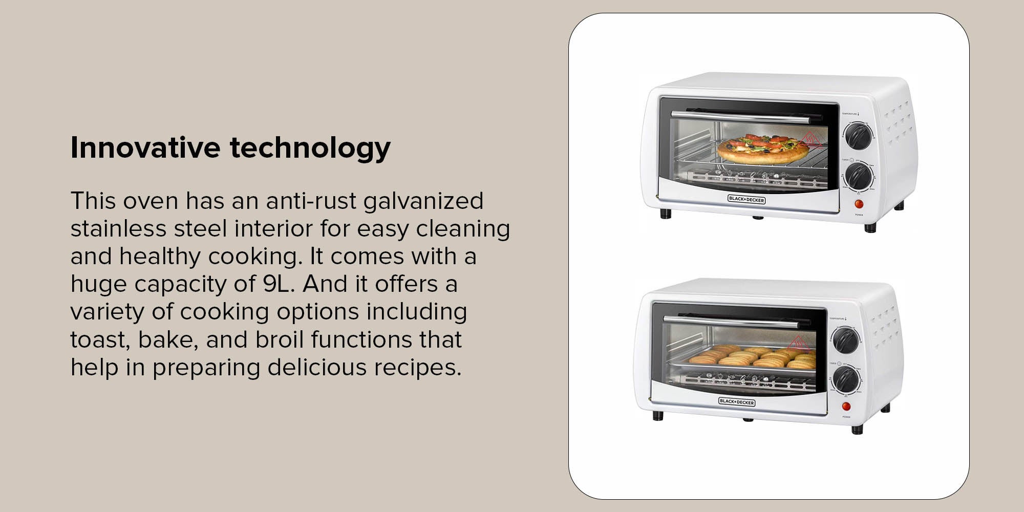 Black+Decker 9L Double Glass Multifunction Toaster Oven for