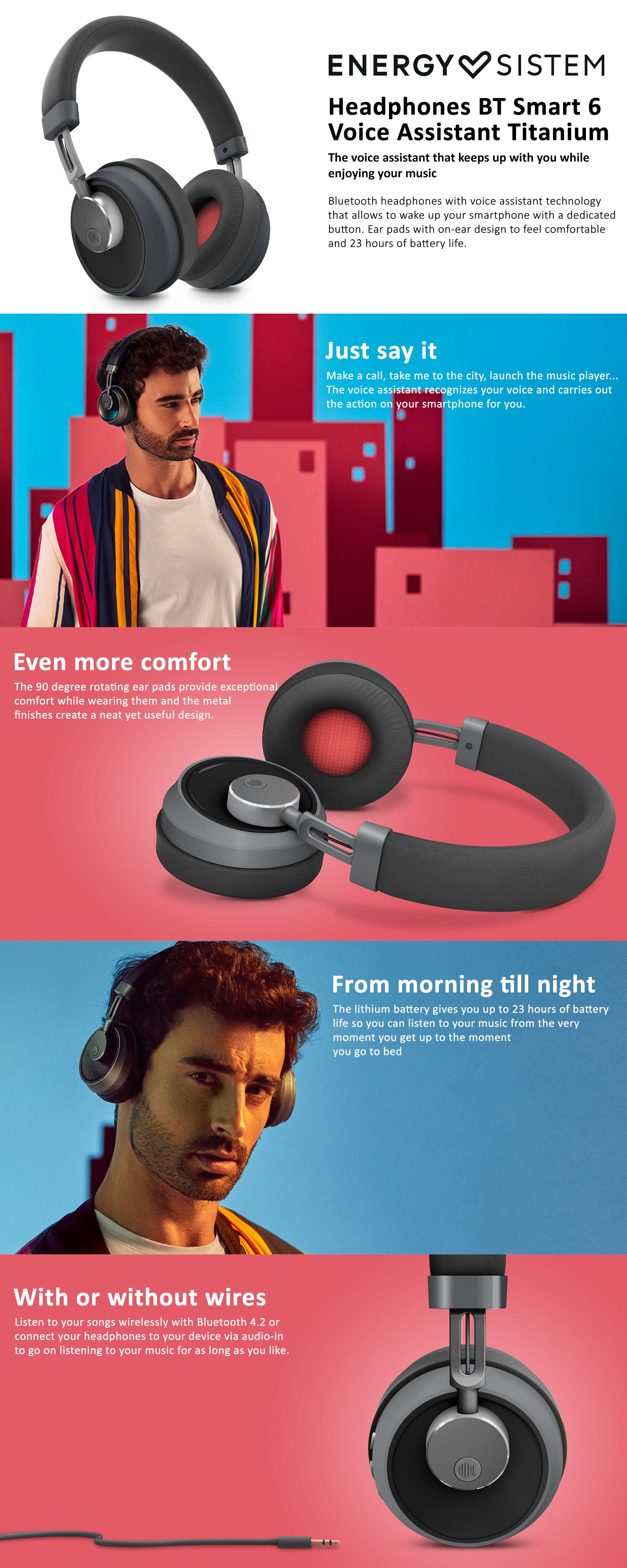 Energy Sistem Headphones BT Smart 6 Voice Assistant Titanium UAE