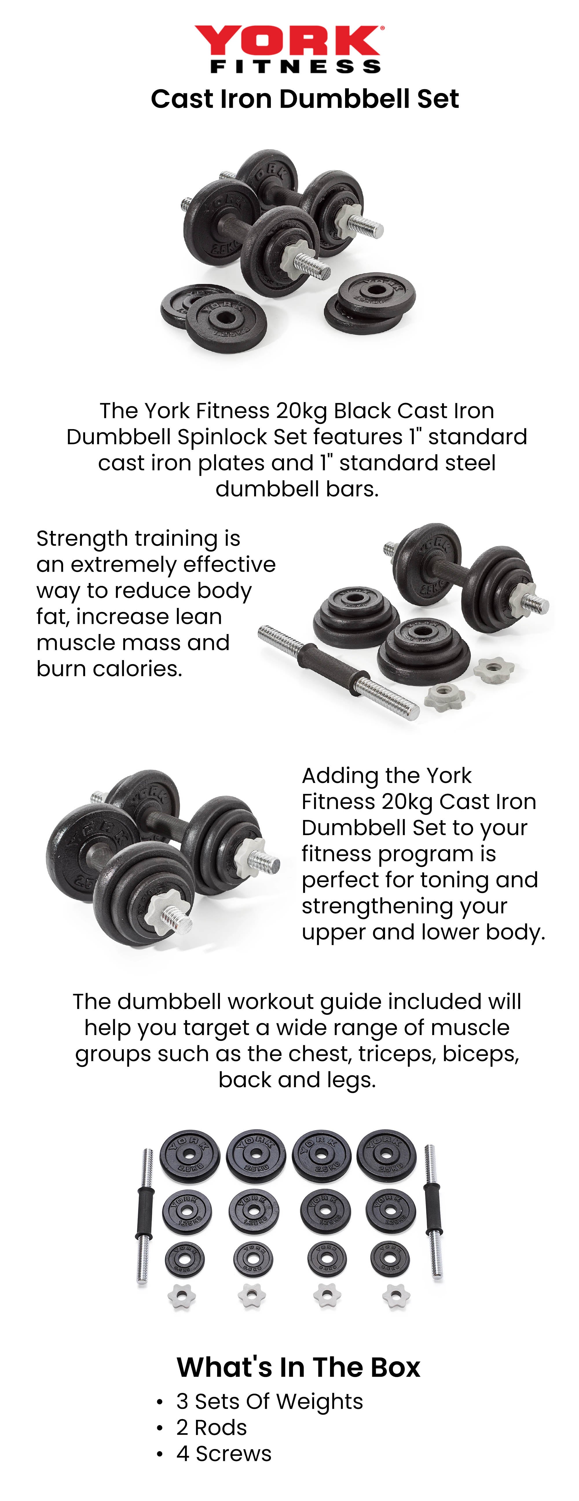 York fitness 20kg cast iron dumbbell set with online case