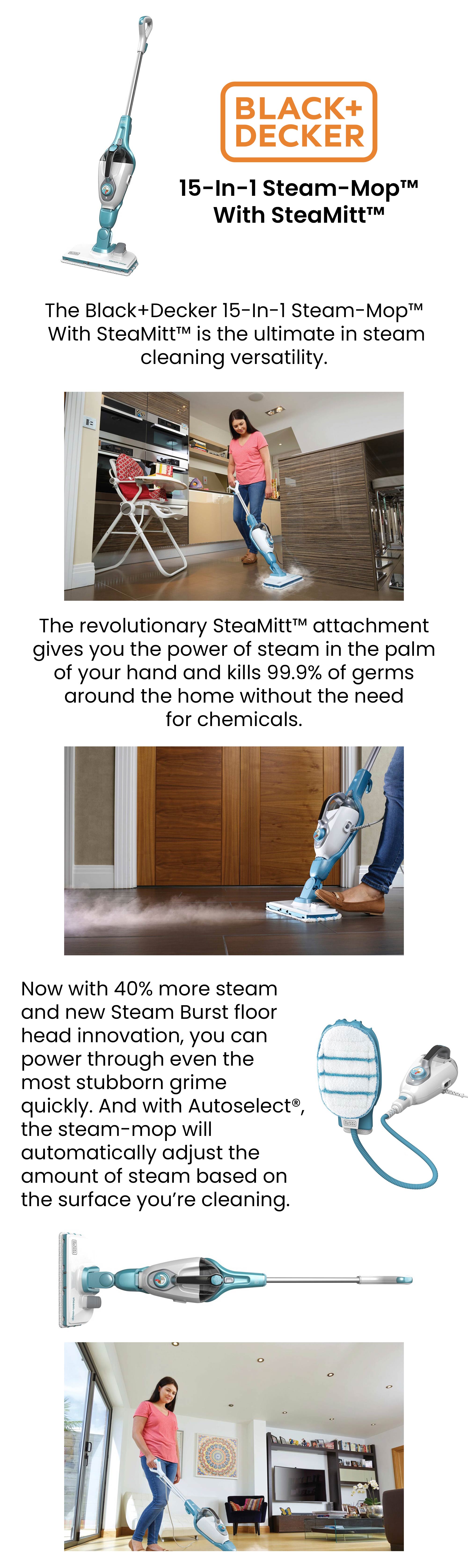 Steam cleaner FSMH13151SM + hand mop / 15-in-1, Black+Decker - Household steam  cleaners