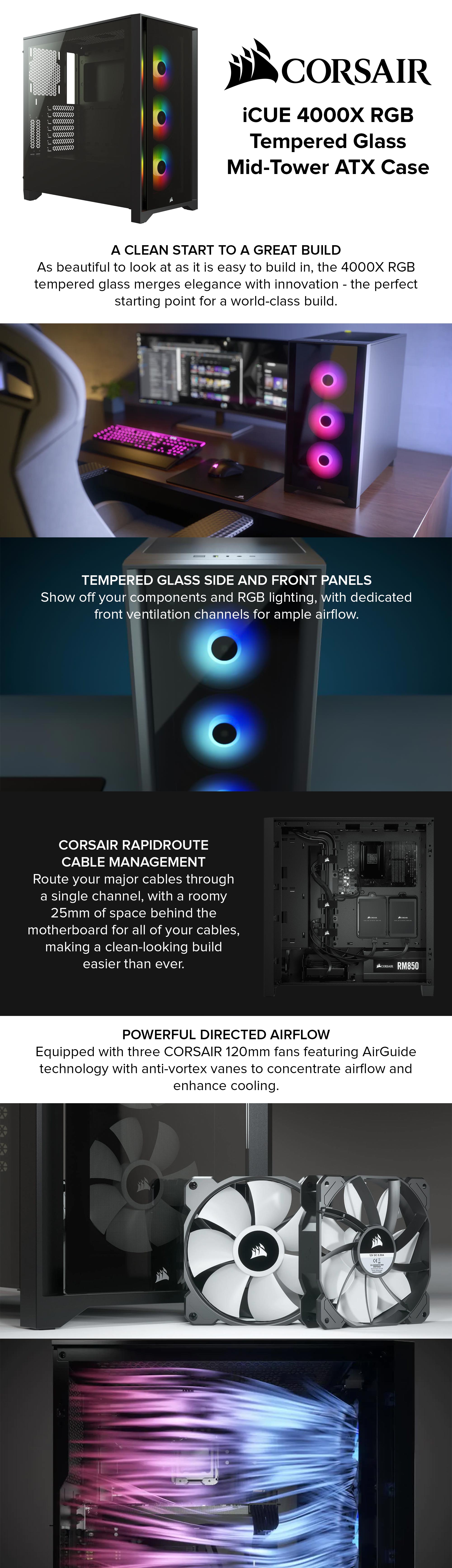 Corsair iCUE 4000X RGB Mid-Tower ATX PC Case (CC-9011204-WW)