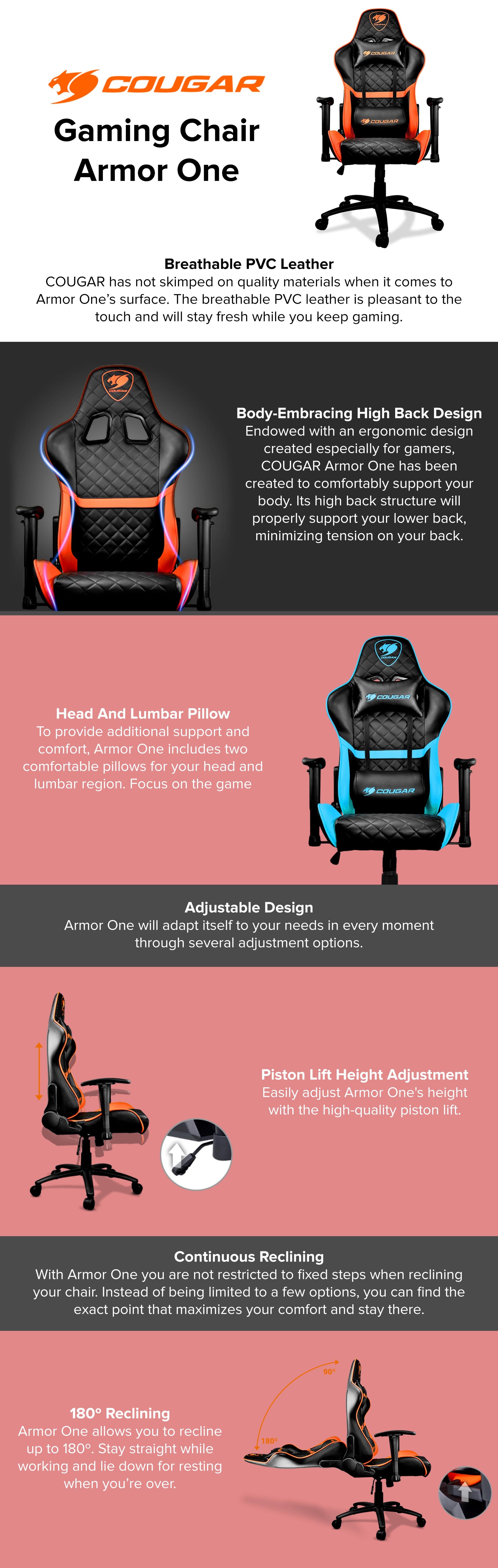 Cougar Armor Black Gaming Chair with Breathable Premium PVC Leather and  Body-embracing High Back Design 