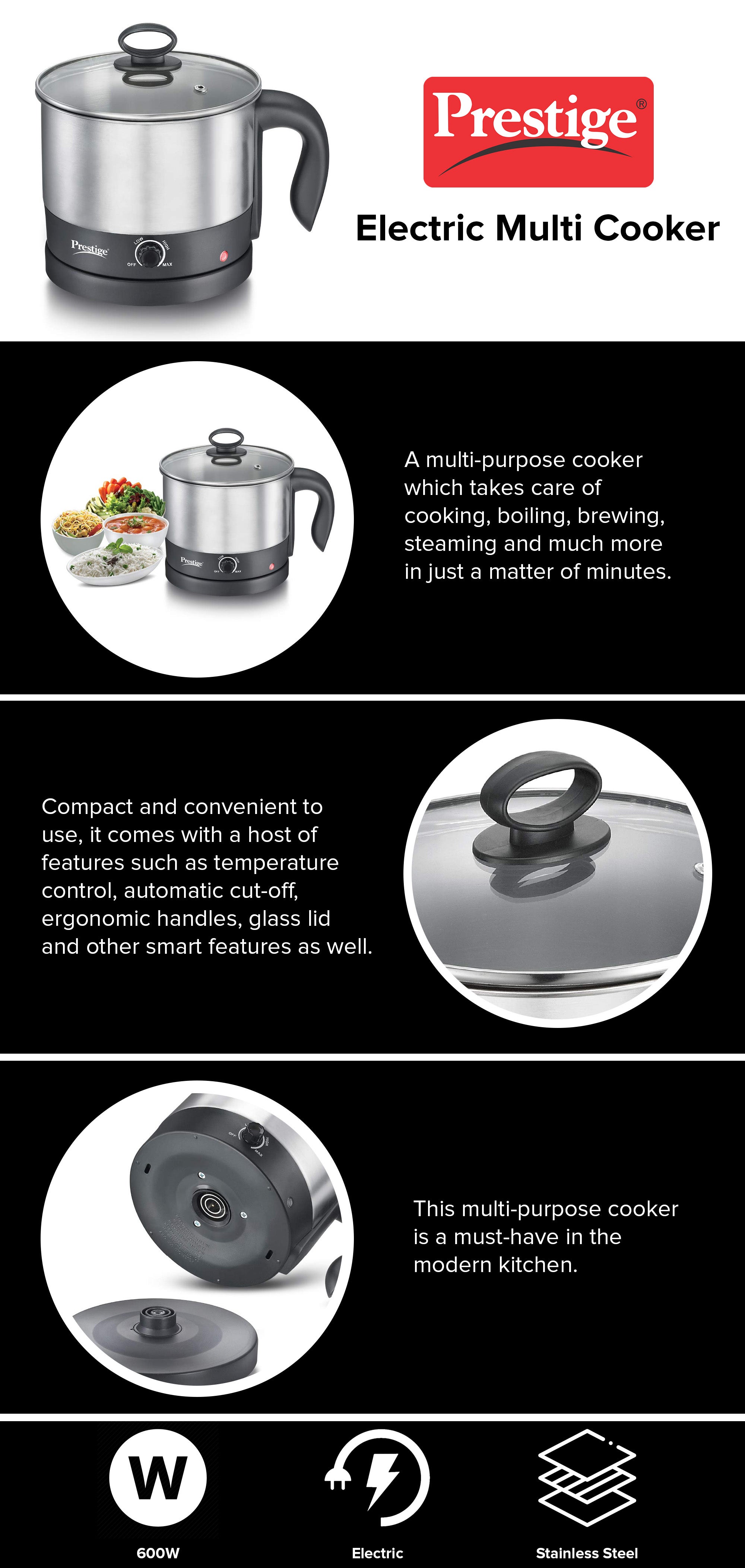 Prestige Electric Multi Cooker 1.5 L 600.0 W 41597 Black Silver