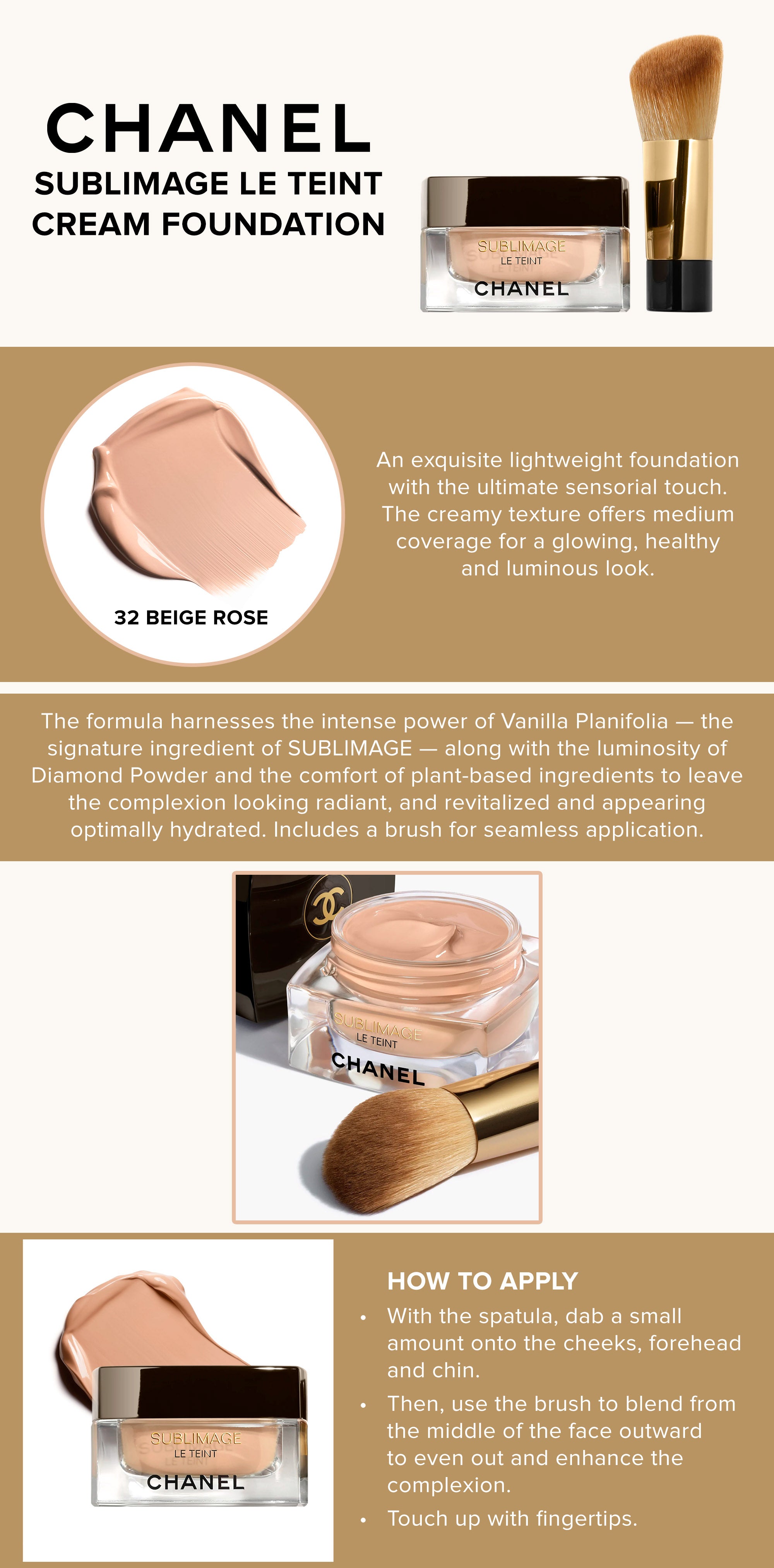 CHANEL Sublimage Le Teint Ultimate Radiance Generating Cream Foundation  With Brush 32 Beige Rose UAE