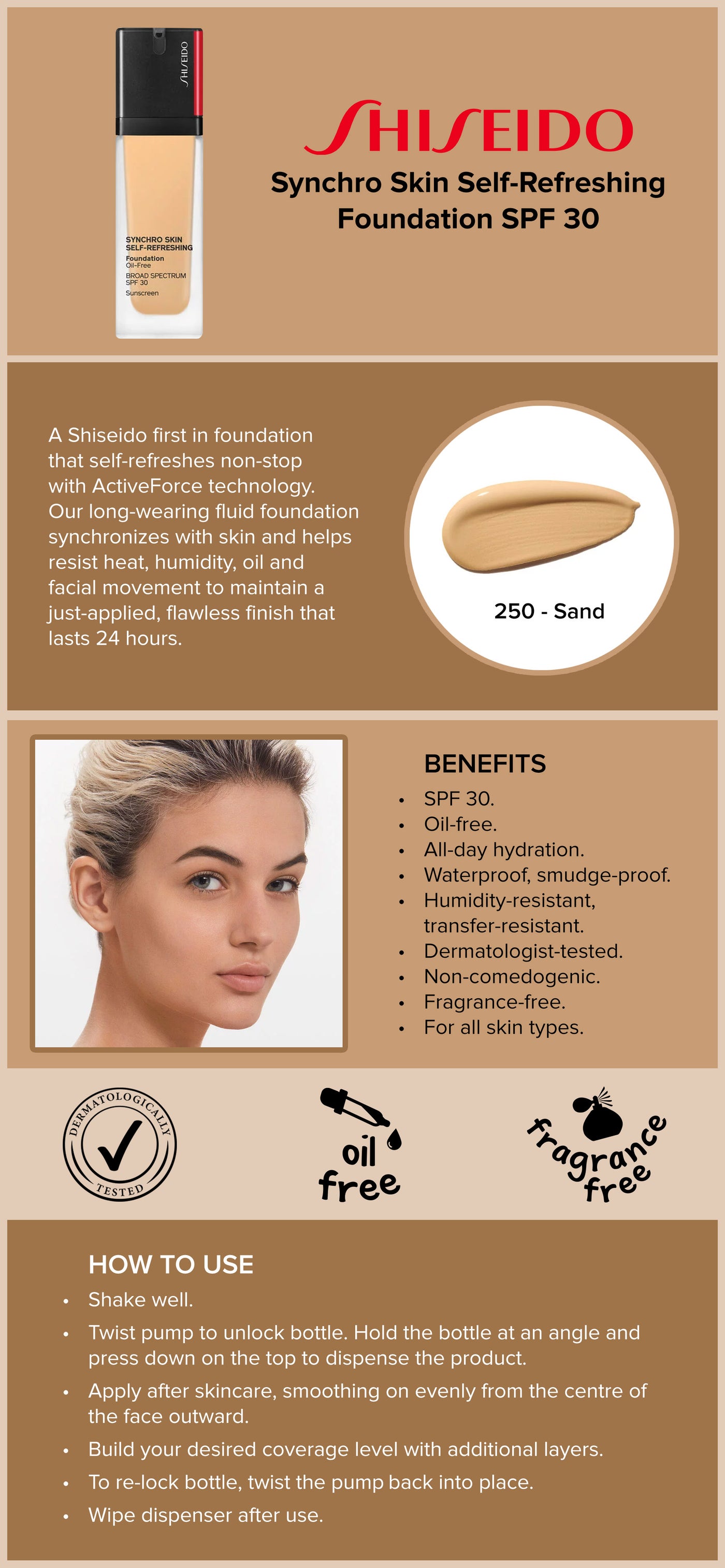 Shiseido Synchro Skin Self Refreshing Foundation SPF 30 250 Sand