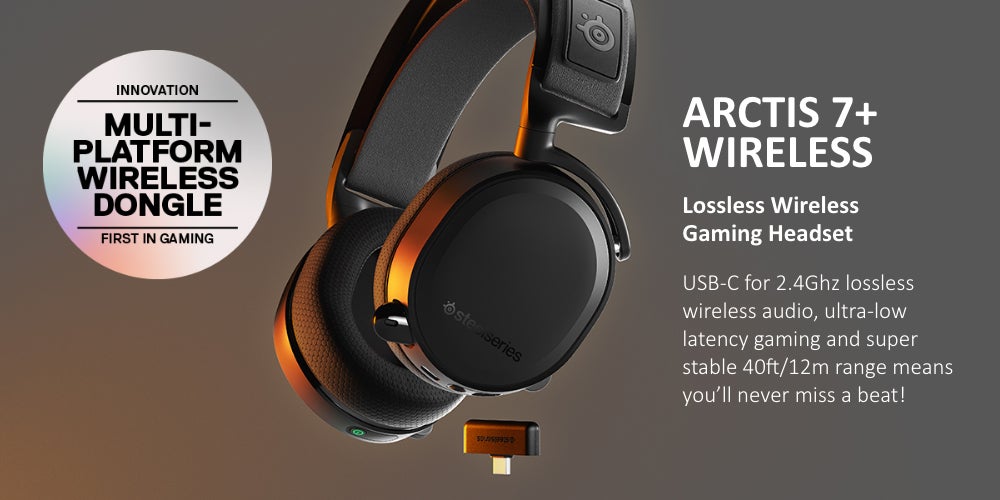  SteelSeries Arctis 7+ Wireless Gaming Headset – Lossless 2.4  GHz – 30 Hour Battery Life – USB-C – 7.1 Surround – For PC, PS5, PS4, Mac,  Android and Switch - Black : Video Games