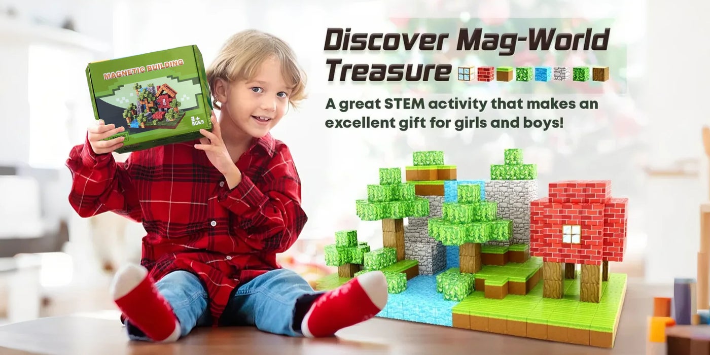 thumbnail image 2 of Magnetic Blocks-Build Mine Magnet World Set, Magnetic Toys For Boys & Girls Age 3-4 4-5 6-8, STEM Montessori Sensory Toys For Gifts For 3 Years Old Girls Boys, Fidget Cubes Construction Toys 2 of 14