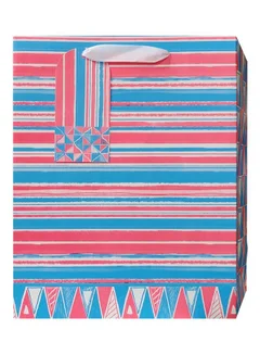Miniso Pink & Blue Collection Upright-Design Large Gift Bag, Blue Stripes