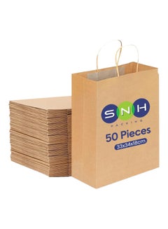 SNH Packing Kraft Paper Bag Twisted Handle, Brown, 50 Pcs