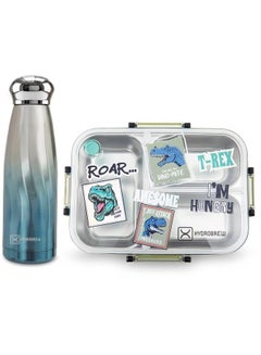 Hydrobrew Steel Core 3 Compartment Lunch Box With Double Wall Stainless Steel Water Bottle, Olive Roar