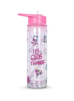 Eazy Kids Tritan Double Wall Glitter Water Bottle, It's Girly Things Pink