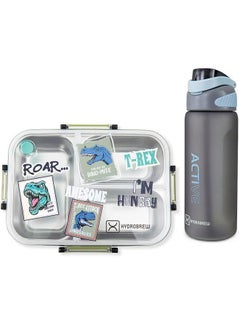 Hydrobrew Leakproof 3 Compartment Steel Core Bento Lunch Box 750Ml With Sip Switch Tritan Water Bottle 1000Ml, Olive Roar