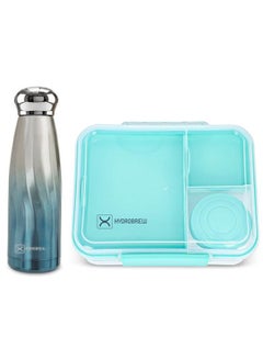 Hydrobrew 3/4/5 Convertible Bento Lunch Box With Double Wall Stainless Steel Water Bottle, Sea Green