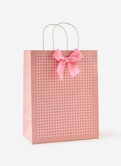 Typo Gingham Bow Strawberry Pink Premium Gift Bag, Medium