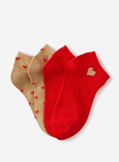 Typo Hearts Tan Ankle Socks (S/M)