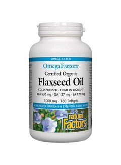 Natural Factors Certified Organic Flaxseed Oil , 180 Pcs , 1000Mg