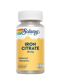 Solaray Iron Citrate 25Mg Dietary Supplement Vegetarian Capsules