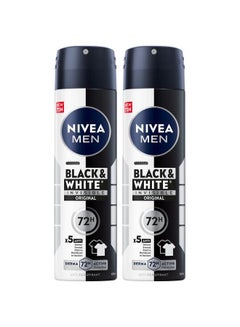 Nivea Men Black & White Invisible Antiperspirant Deodorant Spray, Original, 72H Active Protection, 5In1, Anti-Odour, Sweat, Stains, Residues & Irritation, Pack Of 2