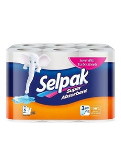 Selpak Super Absorbent Kitchen Paper Towel Rolls, 3-Ply, Pack Of 6
