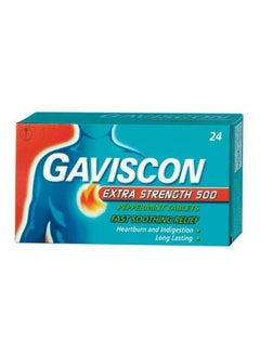 Gaviscon Extra Strength 500mg Heartburn Relief Tablets, Peppermint, 24 Piece
