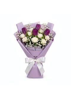 Lavender Dreams Purple Tulips & White Roses Birthday Bouquet