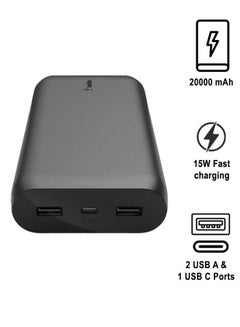 Belkin 20000 mAh Portable Power Bank With USB C, 15W, Black