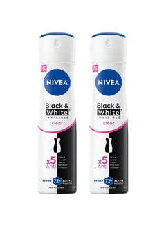 Nivea Black & White Invisible Antiperspirant Deodorant Spray For Women, Clear, 72H Active Protection, 5In1, Anti-Odour, Sweat, Stains, Residues & Irritation, Pack Of 2