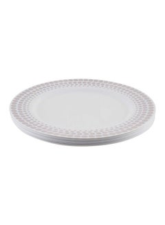 Hotpack Premium Circle Print Plastic Plates, White & Silver, 10 Pcs