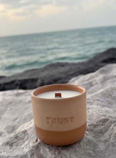 Tohfa Luxe Trust Sand Candle | Handcrafted Ceramic Vessel With Oud-Scented Soy Wax & Wooden Wick