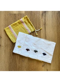 Tohfa luxe Bee White Hemstitched Linen Napkins