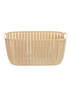 Miniso Small Plaited Rectangular Storage Bucket, Khaki