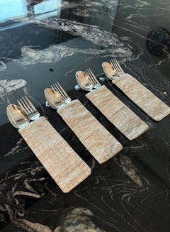 Tohfa luxe Silk Jute Silver Cutlery Holder – Set Of 4, Handcrafted Pocket-Style Holders For Table Setting, Luxury Dining, Festive Occasions, Sustainable Elegant Design