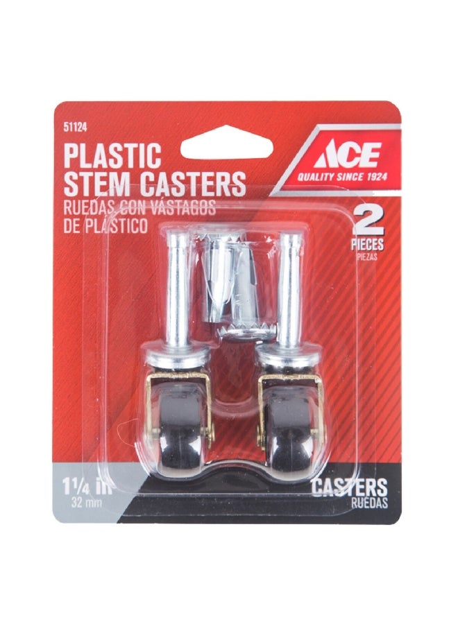Ace 2-Piece Plastic Stem Caster Silver and Black 1.25 Inch 51124