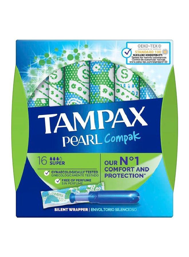 Tampax Compak Pearl Super Tampons, 16 Pcs