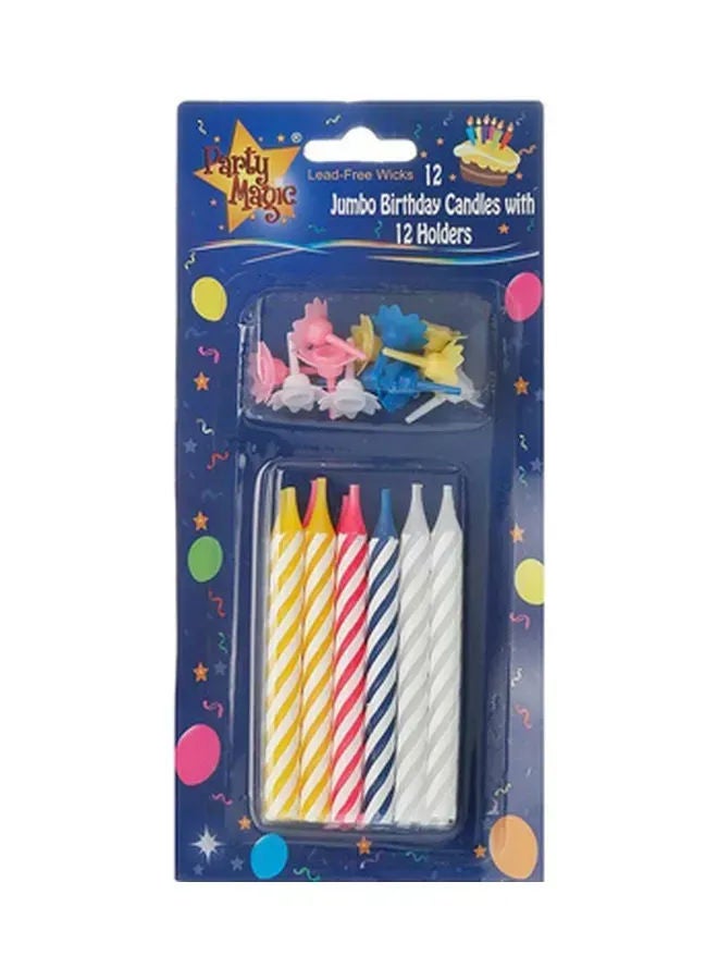 Birthday Jumbo Candle W Holder, 12 Pcs
