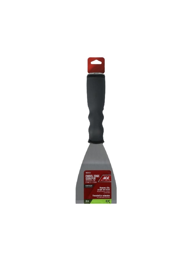 Ace Chisel Edge Paint Scraper with Rubber Grip Handle Black and Silver 3 Inch BS3-A