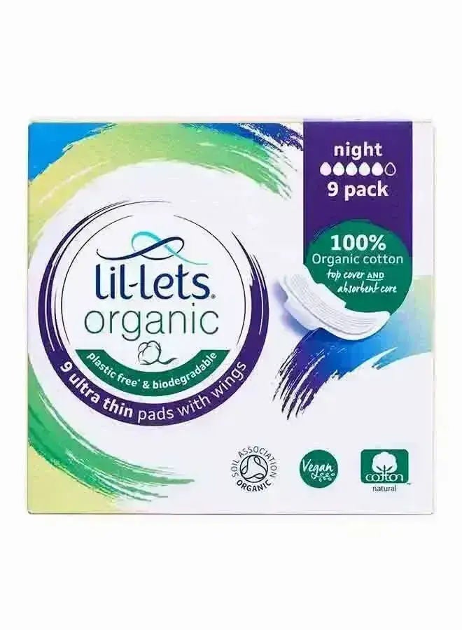 Lil-Lets Organic Night Pads With Wings, 9 Pcs