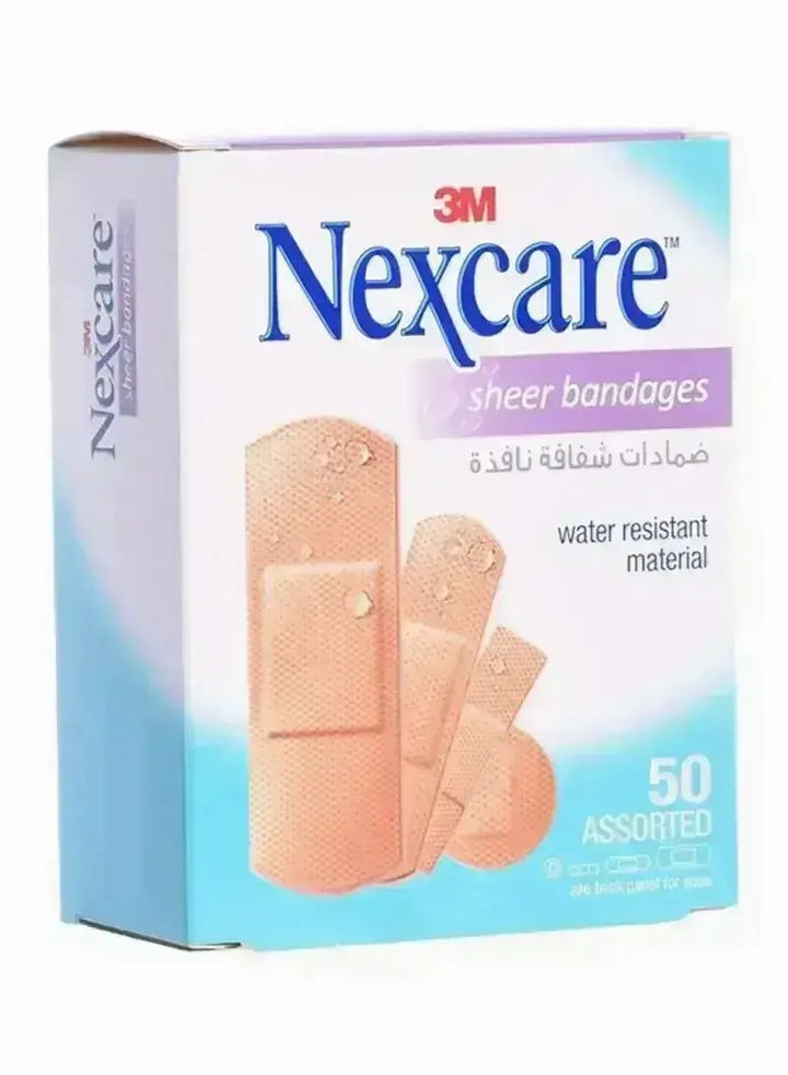 Nexcare Sheer Bandages Assorted, 50 Pcs