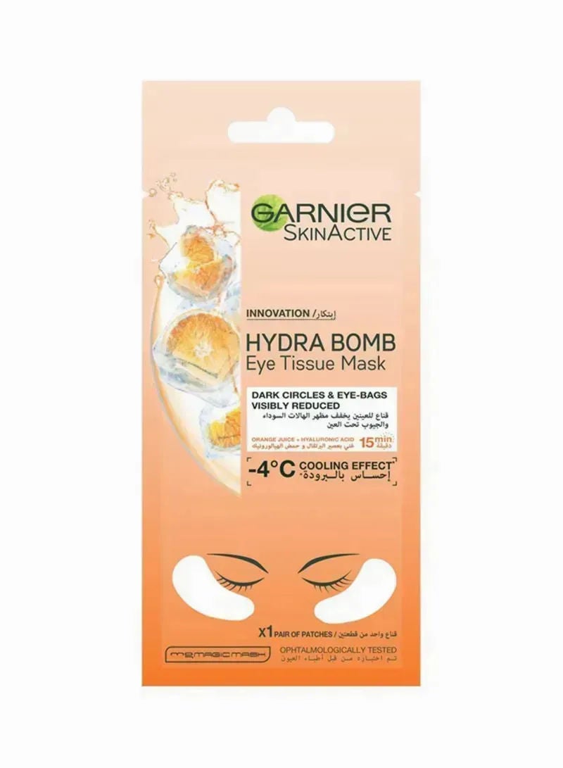 Garnier Skinactive Hydra Bomb Eye Tissue Mask, Orange Juice, 2 Pcs