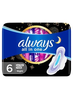 Always All In One Ultra Thin, Night Sanitary Pads With Wings, 6 Pcs