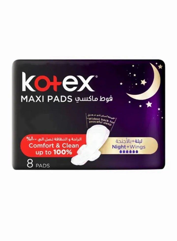 Kotex Night+Wings Maxi Pads, 8 Pcs